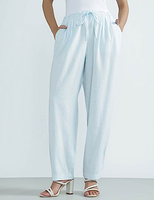 Linen Rich Plain Regular Fit Trousers