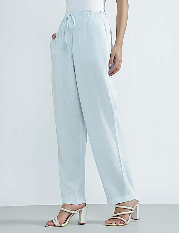 Linen Rich Plain Regular Fit Trousers