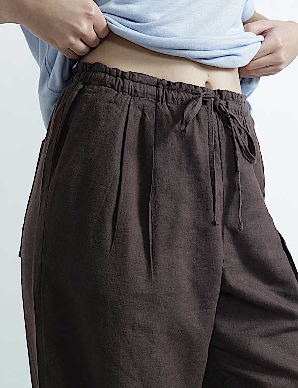 Linen Rich Plain Regular Fit Trousers