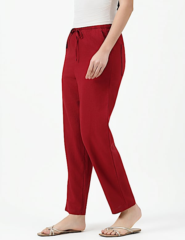 LINEN BLEND TAPERED ANKLE LENGTH TROUSER