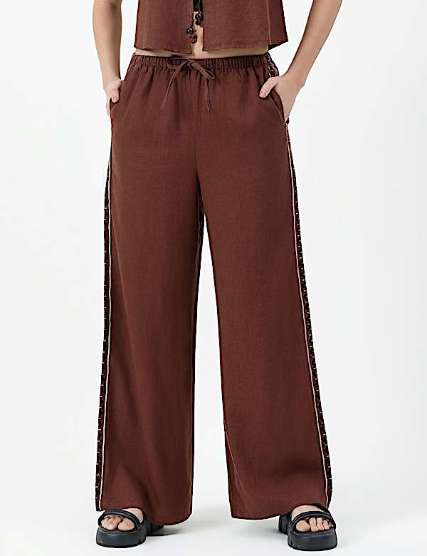 Linen Rich Plain Relaxed Fit Trousers