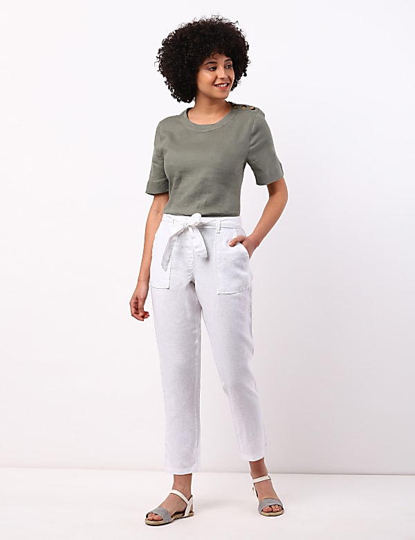 Buy Pure Linen Peg Trousers at Marks Spencer