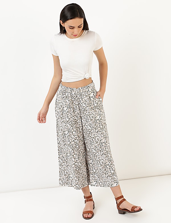 Linen Viscose Wide Cropped Pant