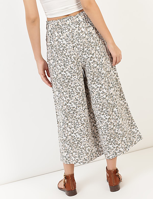 Linen Viscose Wide Cropped Pant