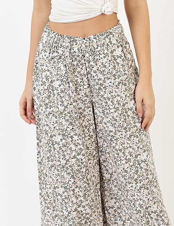 Linen Viscose Wide Cropped Pant