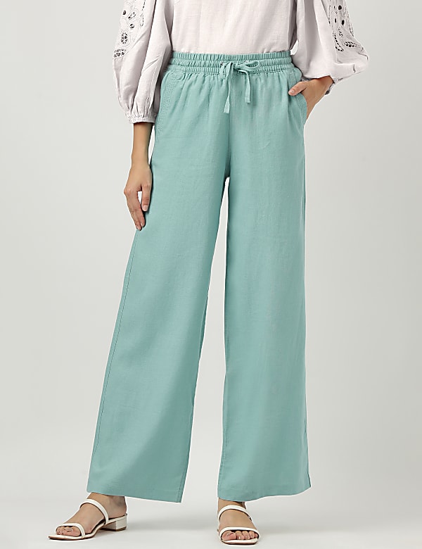 Linen Rich Wide Leg Trousers