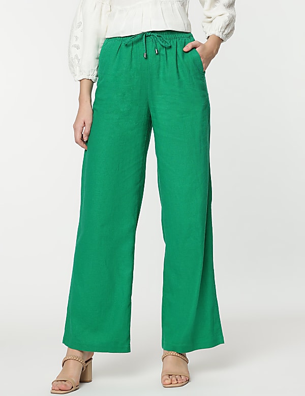 Linen Rich Wide Leg Trousers