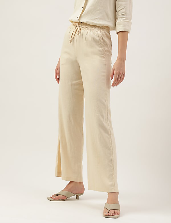 Buy Linen Mix Plain Wide Leg Trousers at Marks Spencer
