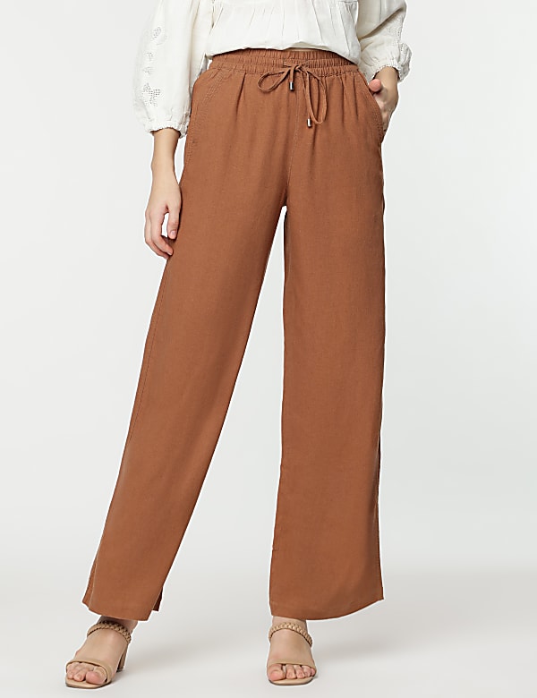 Linen Rich Wide Leg Trousers
