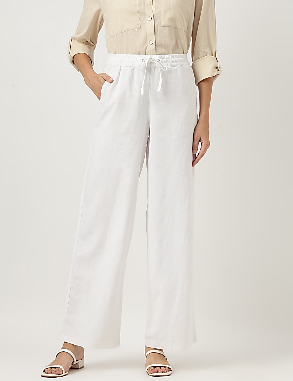 Linen Rich Wide Leg Trousers
