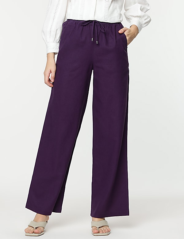 Linen Rich Wide Leg Trousers
