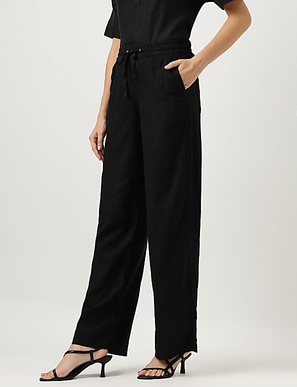 Linen Rich Wide Leg Trousers