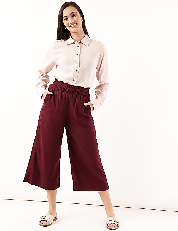 Linen Rich Wide Leg Trousers
