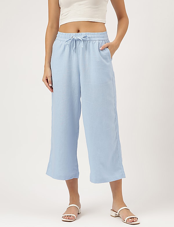 Linen Rich Wide Leg Trousers