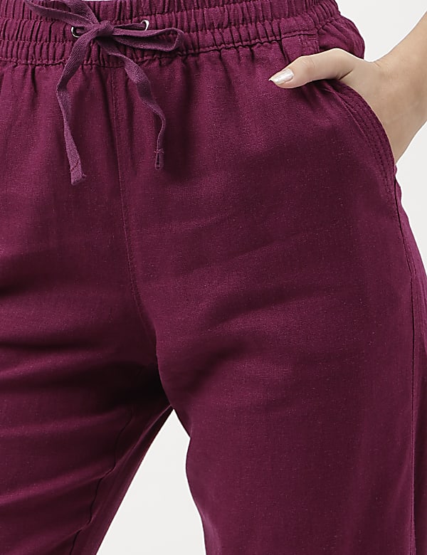 Linen Mix Plain Straight Leg Trousers