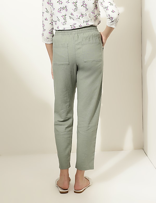 Linen Mix Plain Straight Leg Trousers
