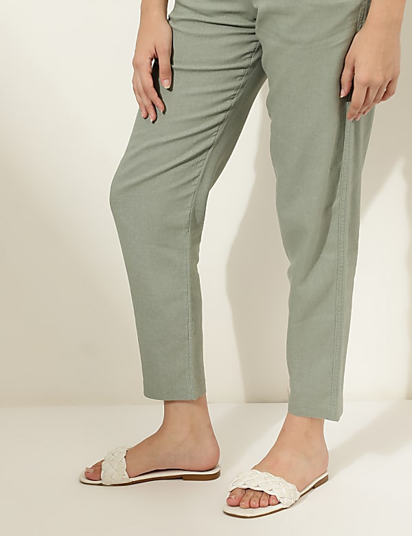 Linen Mix Plain Straight Leg Trousers