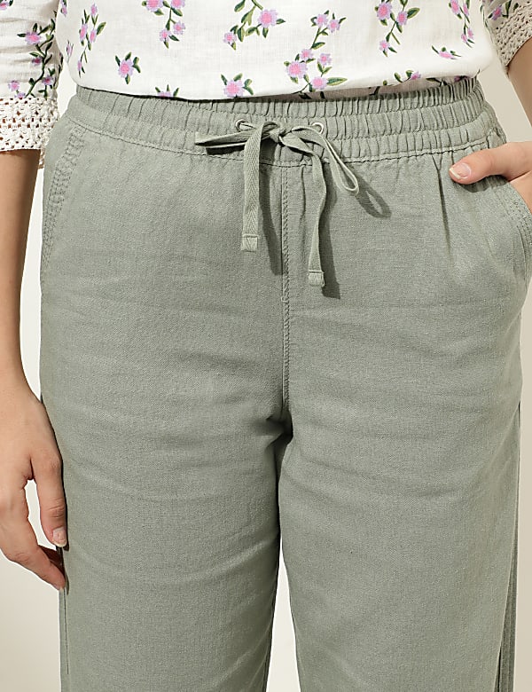 Linen Mix Plain Straight Leg Trousers