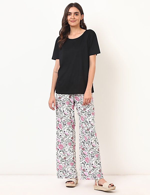 Flax Mix Floral Regular Fit Trousers