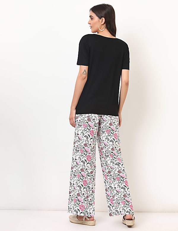 Flax Mix Floral Regular Fit Trousers