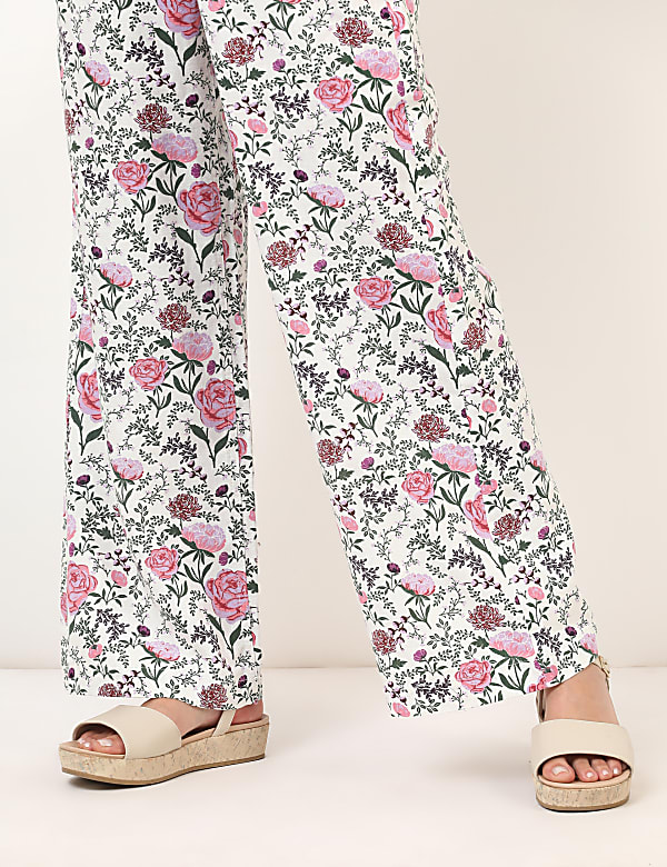 Flax Mix Floral Regular Fit Trousers