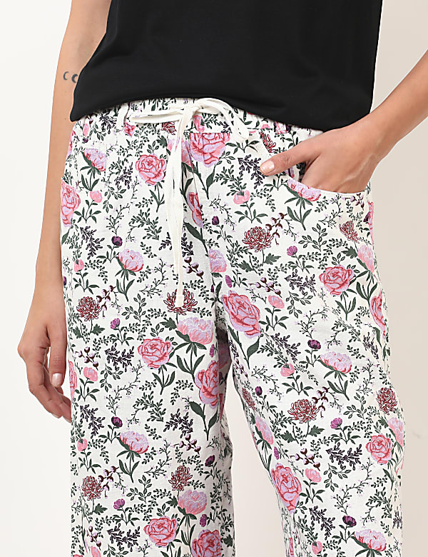 Flax Mix Floral Regular Fit Trousers