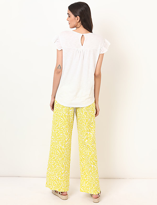 Linen rich Printed wide leg Pants