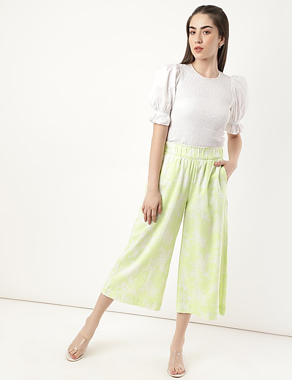 Linen Mix Printed Loose Fit Trouser