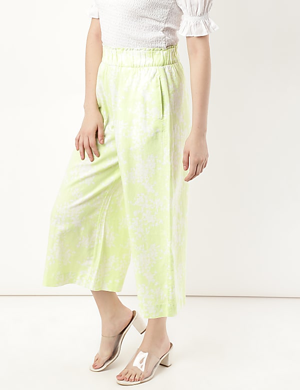 Linen Mix Printed Loose Fit Trouser