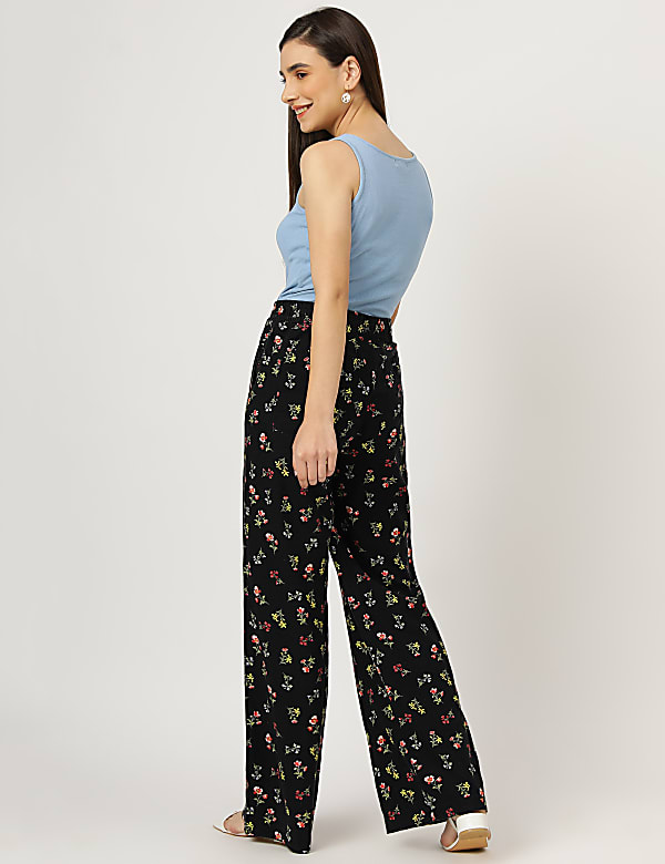 Buy Linen Mix Floral Print Wide Leg Trousers at Marks Spencer