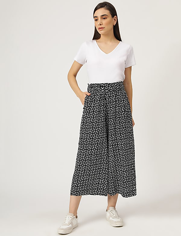 Linen Mix Printed Wide Leg Culottes