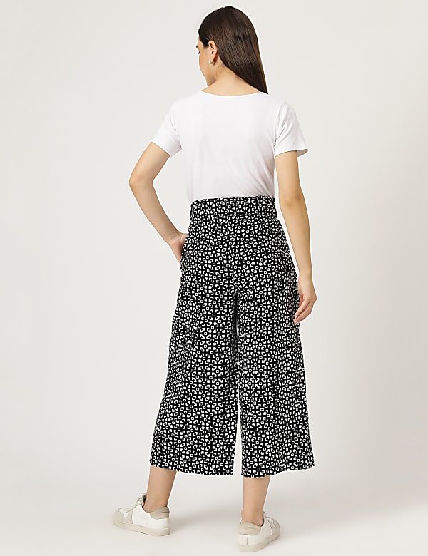 Linen Mix Printed Wide Leg Culottes
