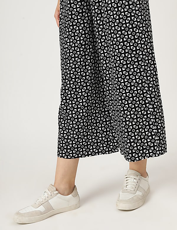 Linen Mix Printed Wide Leg Culottes