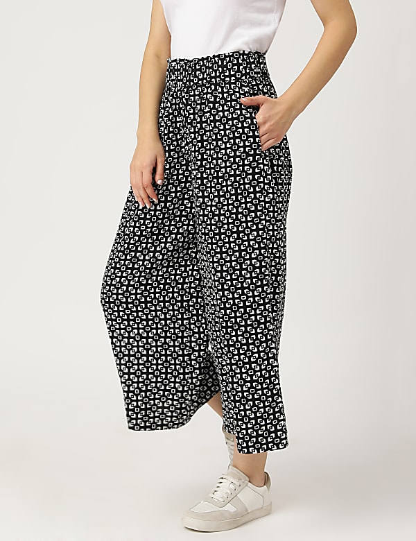 Linen Mix Printed Wide Leg Culottes