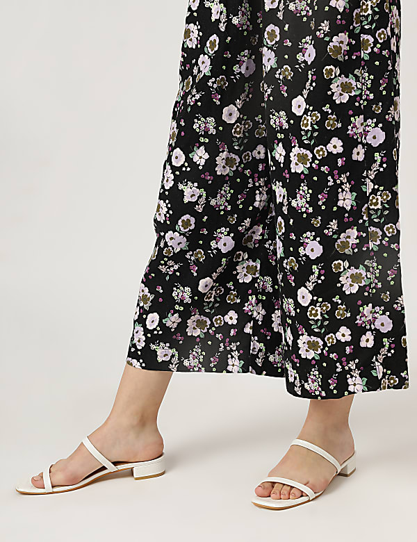 Linen Mix Floral Print Wide Leg Culottes