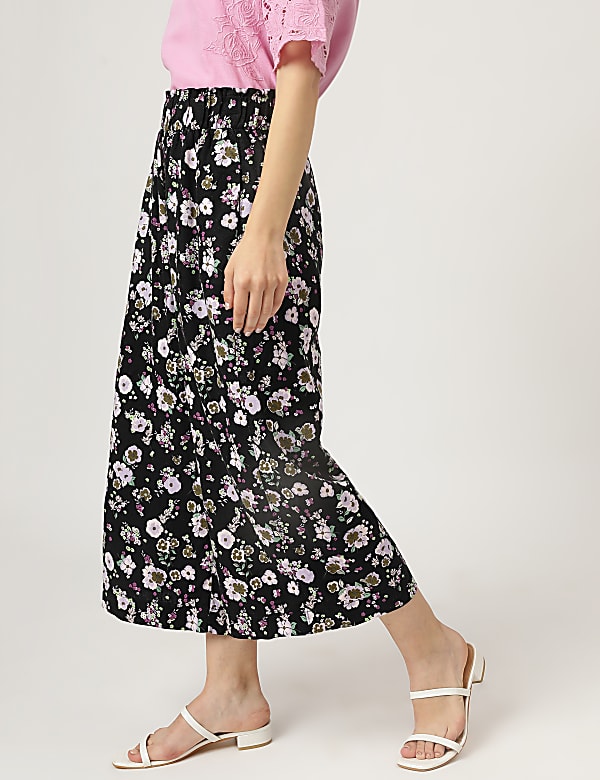 Linen Mix Floral Print Wide Leg Culottes