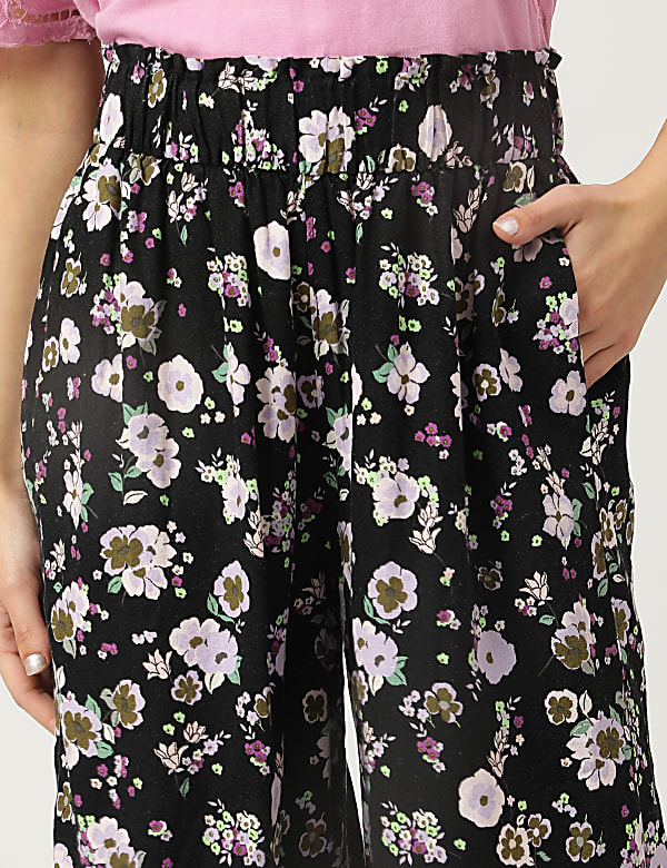 Linen Mix Floral Print Wide Leg Culottes