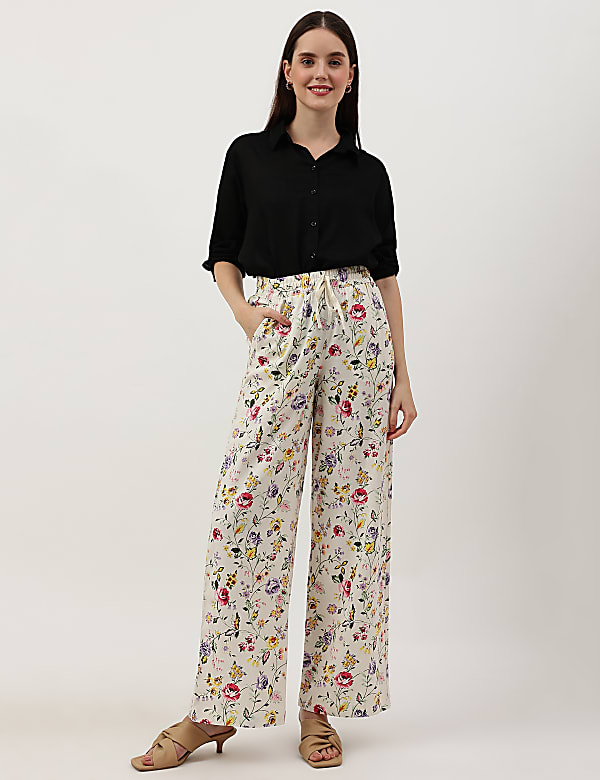 Linen Mix Printed Relaxed Fit Trouser
