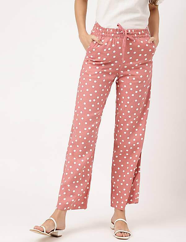 Polka Dot Drawstring Fit & Flared Trousers