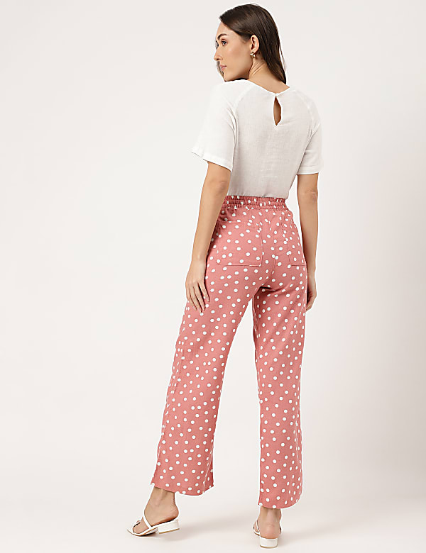 Polka Dot Drawstring Fit & Flared Trousers
