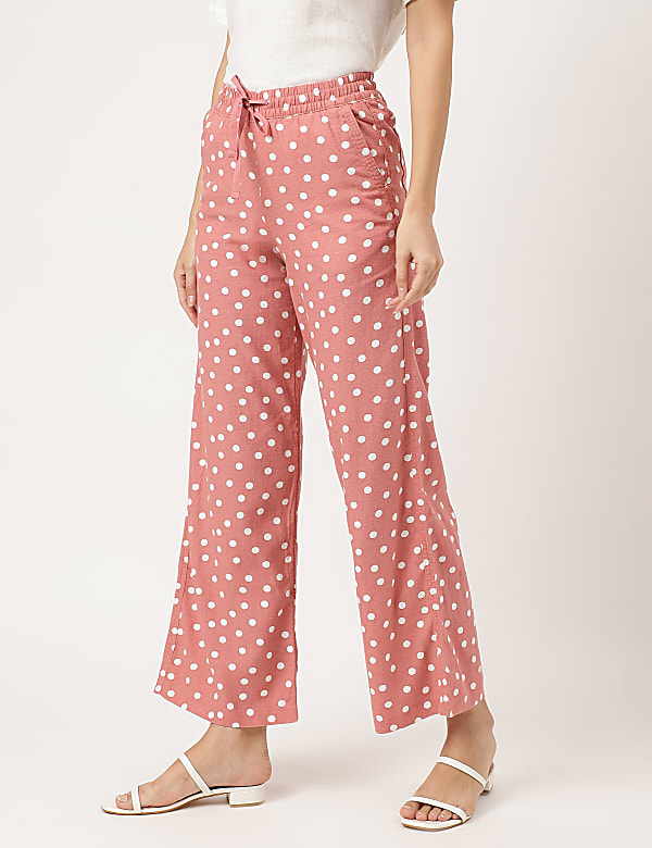 Polka Dot Drawstring Fit & Flared Trousers