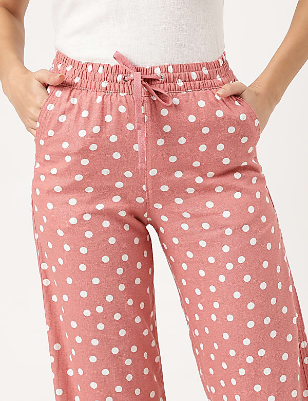 Polka Dot Drawstring Fit & Flared Trousers