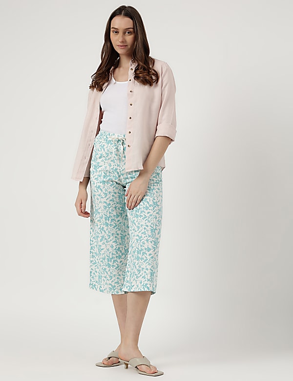 Linen-Blend Botanical Elasticated Trousers