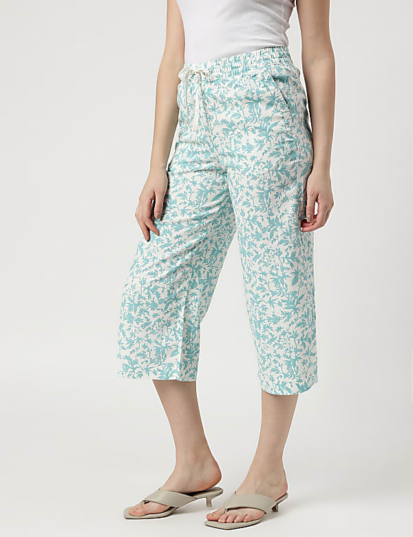Linen-Blend Botanical Elasticated Trousers