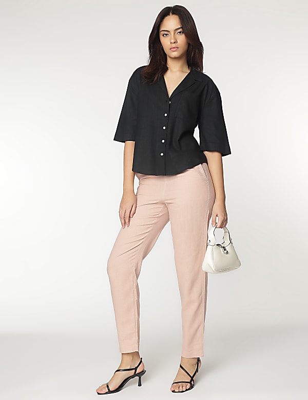 Linen Rich Tapered Fit Trousers