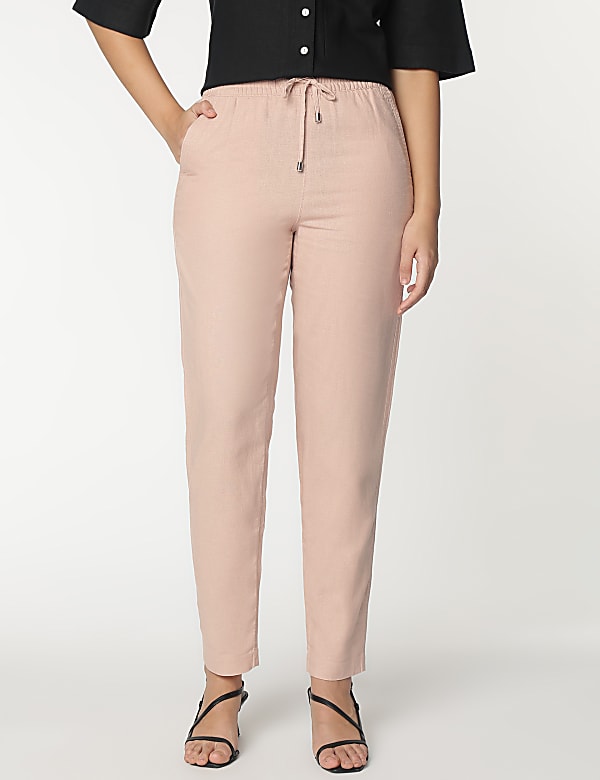 Linen Rich Tapered Fit Trousers