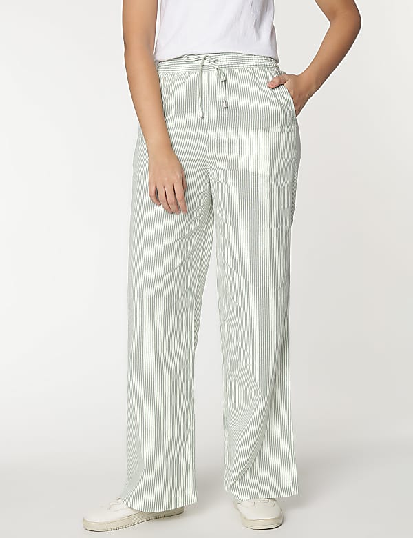 Linen Rich Striped Relaxed Fit Trousers