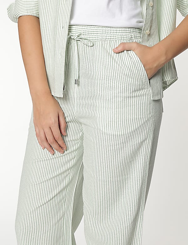 Linen Rich Striped Relaxed Fit Trousers