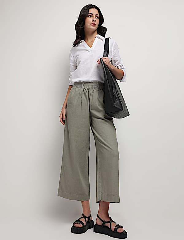 Flax Mix Plain Regular Fit Trousers