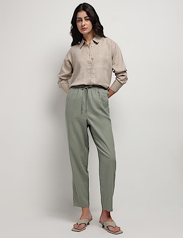 Linen Rich Drawstring Tapered Trousers